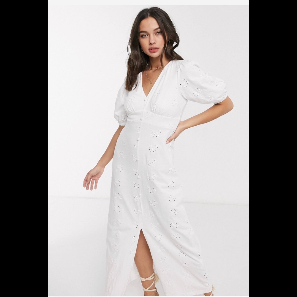 ASOS broderie tea maxi dress with puff sleeve